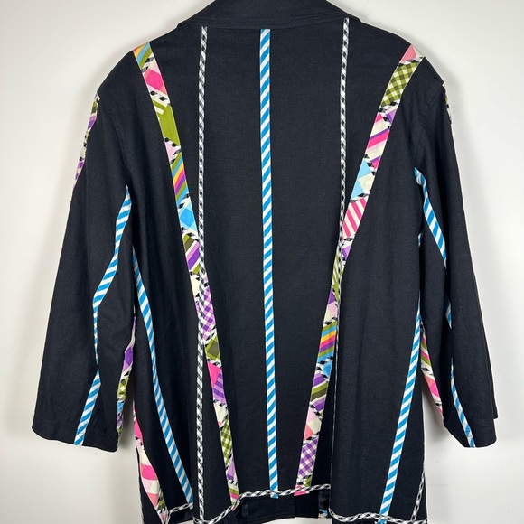 Koos of Course Black Linen multi color contrasting reversible Woman Blazer 2X - Picture 14 of 14